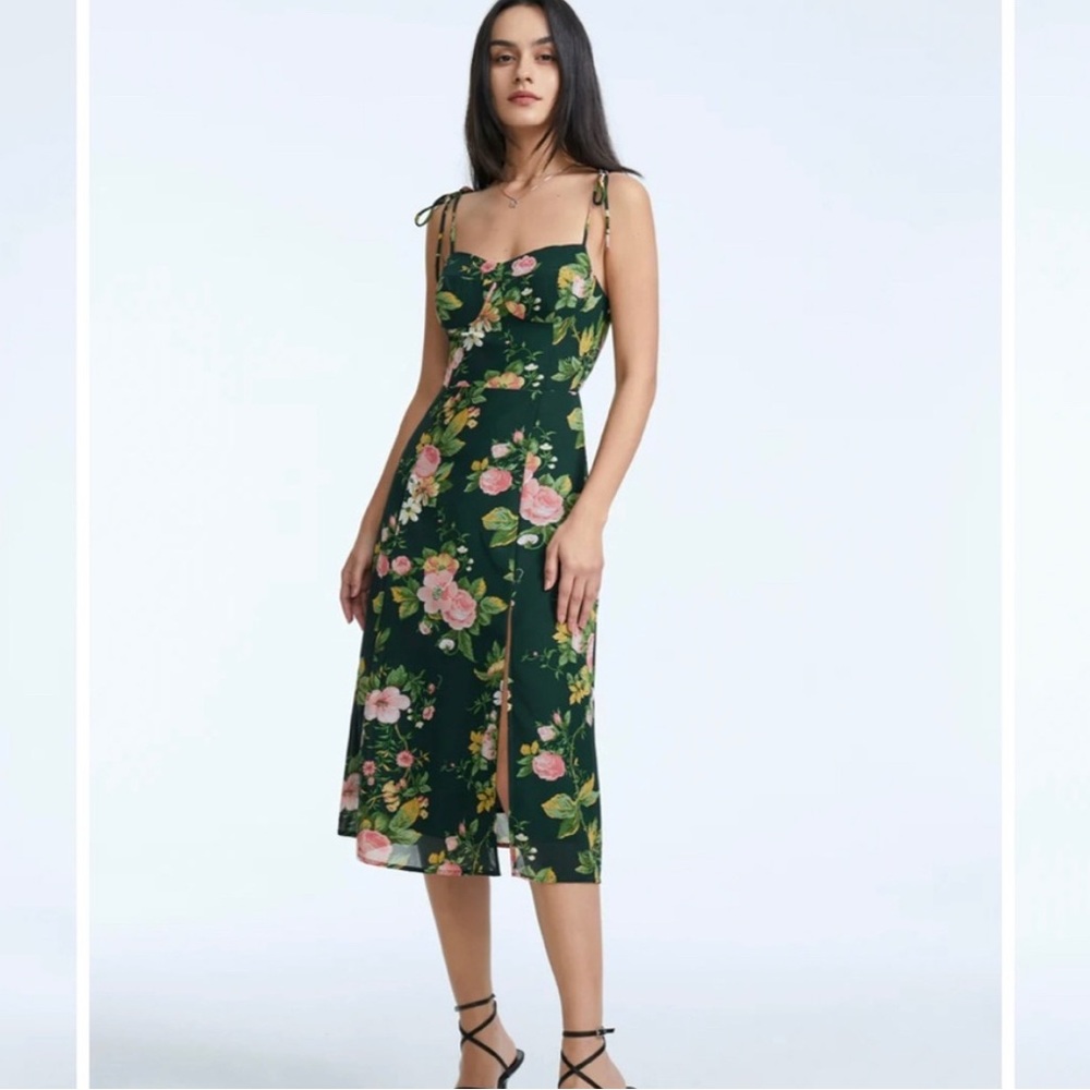 Green Floral Midi Dress